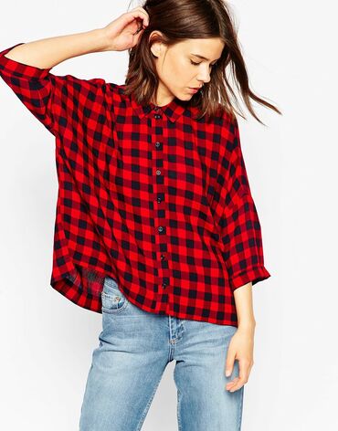 ASOS Crinkle Oversize Shirt in Red and Blue Gingham